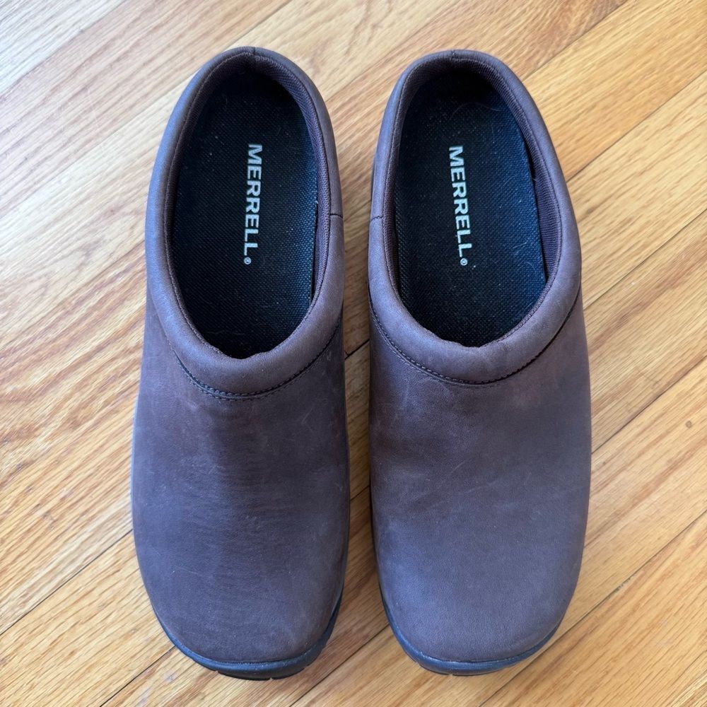 Merrell Women’s Dark Brown Slip-On Full Grain Leather Clogs